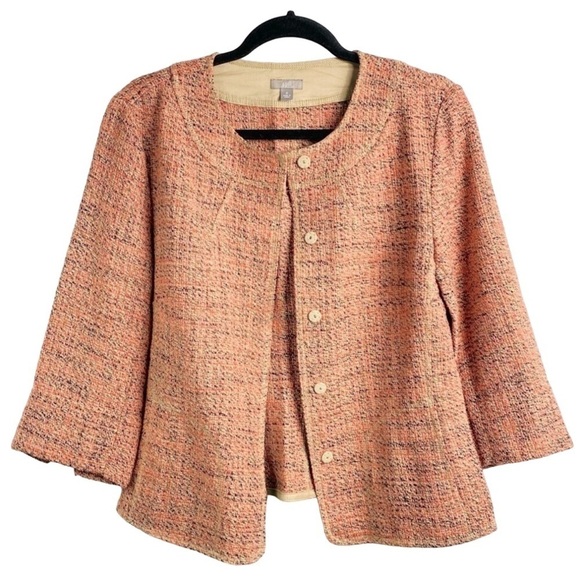 J. Jill Jackets & Blazers - J Jill Women’s Sz Medium Coral Multi-Color 3/4 Slit Sleeve Cotton Blend Blazer